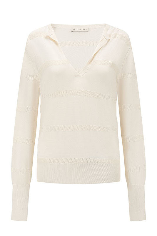 SWAYING 25 Early Autumn Half-open Striped Pullover SW-SW25PF1T07C1-MB Off-white